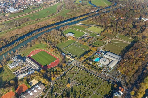 Aerial view, Maximare Erlebnistherme Bad Hamm, football ground Hammer Spielvereinigung 03/04 e.V.,