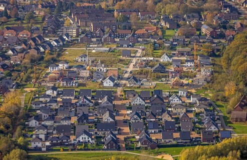 Aerial view, residential park Schulze-Everding, new construction area, Bockum-Hövel, Hamm, Ruhr