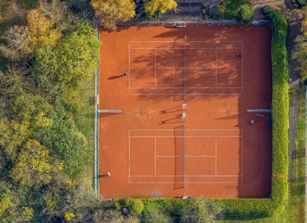 Aerial view, tennis courts Weingarten, Rhynern, Hamm, Ruhr area, North Rhine-Westphalia, Germany,