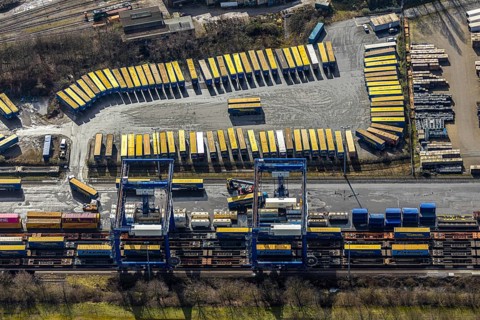 Aerial view, Container Terminal CTH between Emscher and Rhine-Herne Canal, Herne, Ruhr area, North