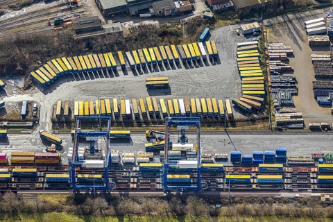 Aerial view, Container Terminal CTH between Emscher and Rhine-Herne Canal, Herne, Ruhr area, North