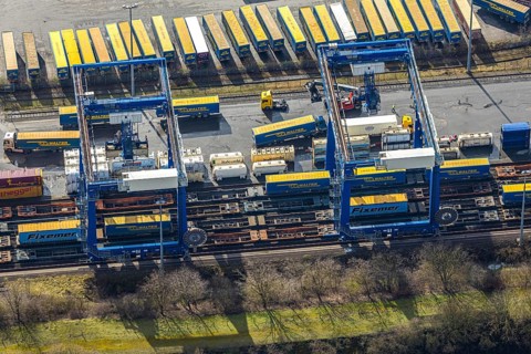Aerial view, Container Terminal CTH between Emscher and Rhine-Herne Canal, Herne, Ruhr area, North