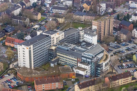 Aerial view, hospital St. Anna Hospital, Herne, Ruhr area, North Rhine-Westphalia, Germany, DE,