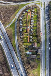 Aerial view, allotment garden association Eigene Scholle between federal road B226 Dorstener Straße