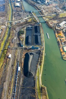 Aerial view, coal storage at the Rhine-Herne Canal, Herne, Ruhr area, North Rhine-Westphalia,