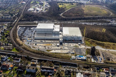 Aerial view, frozen food logistics company Nordfrost on the site of the former colliery Unser Fritz