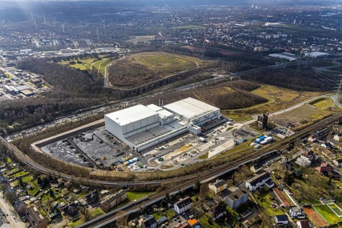 Aerial view, frozen food logistics company Nordfrost on the site of the former colliery Unser Fritz