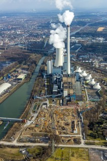 Aerial view, new construction of a gas and steam turbine power plant of STEAG at the coal-fired