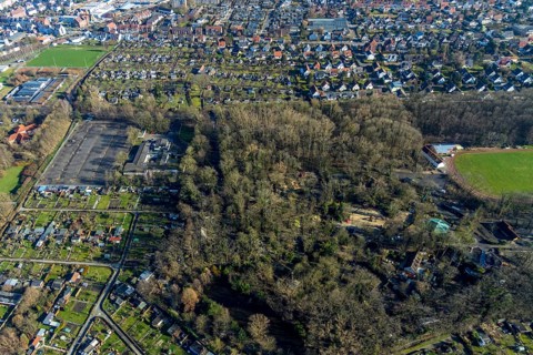 Aerial view, animal park Hamm, climbing park Hamm, new car park at the animal park Hamm, Hamm, Ruhr