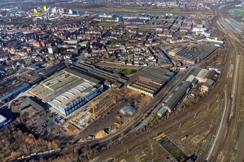 Aerial view, new construction, WDI Westfälische Drahtindustrie AG, Hamm, Ruhr area, North