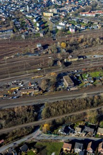Aerial view, seven bridges, Günterstraße, railway subway, marshalling yard, former signal box,