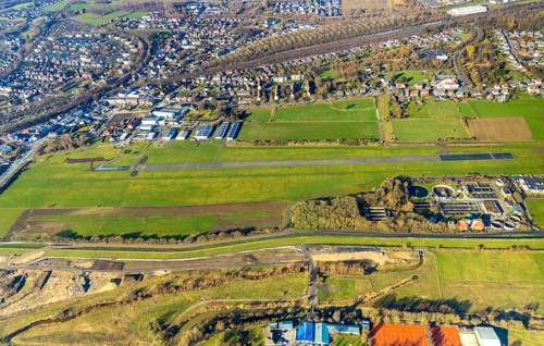 Aerial photo, Lippewiesen, reconstruction of Lippe meadows between Hamm-Lippewiesen airfield and