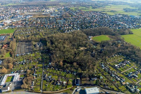 Aerial view, animal park Hamm, climbing park Hamm, new car park at the animal park Hamm, Hamm, Ruhr