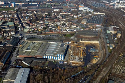 Aerial view, new construction Wilhelmstraße, WDI Westfälische Drahtindustrie AG, Hamm, Ruhr area,