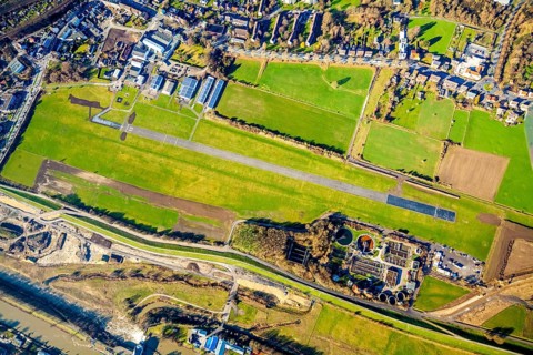 Aerial photo, Lippewiesen, reconstruction of Lippe meadows between Hamm-Lippewiesen airfield and