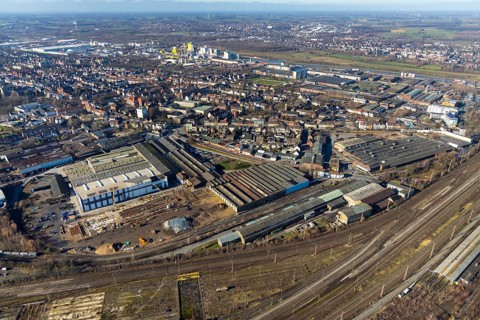 Aerial view, new construction, WDI Westfälische Drahtindustrie AG, Hamm, Ruhr area, North