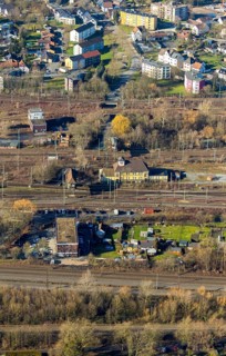 Aerial view, seven bridges, Günterstraße, railway subway, marshalling yard, former signal box,