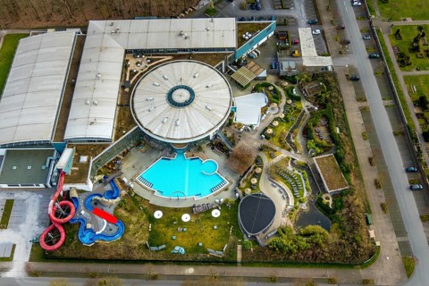 Aerial view, Maximare Erlebnistherme, adventure pool, Bad Hamm, Hamm, Ruhr area, North