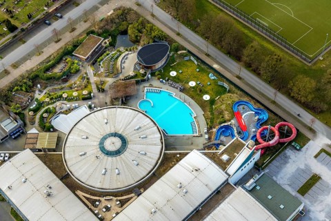 Aerial view, Maximare Erlebnistherme, adventure pool, Bad Hamm, Hamm, Ruhr area, North