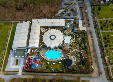 Aerial view, Maximare Erlebnistherme, adventure pool, Bad Hamm, Hamm, Ruhr area, North
