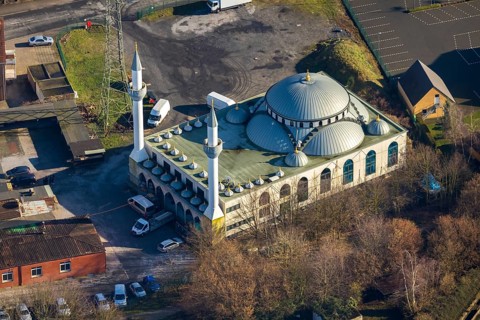 Aerial view, Ulu Mosque, herringen yeni ulu mocshe, Herringen, Hamm, Ruhr area, North