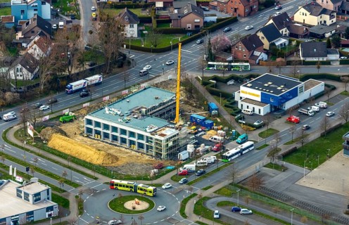 Aerial view, construction site new building Sparkasse Hamm, Rhynerberg Werler Straße, Hamm, Ruhr