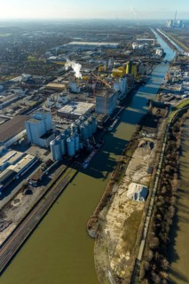 Aerial view, harbour Hamm, Jäckering oil mill, oil mill Brökelmann, Brölio, industrial estate