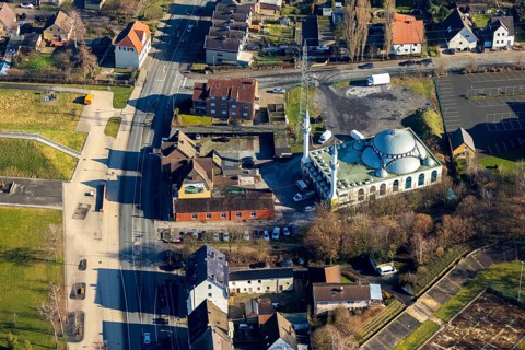 Aerial view, Ulu Mosque, herringen yeni ulu mocshe, Herringen, Hamm, Ruhr area, North