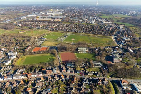 Aerial view, Glück-Auf-Stadion, Lippepark Hamm - Schacht Franz, Herringen, Hamm, Ruhr area, North