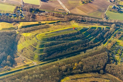 Aerial view, Kissinger Höhe, slag heap, Hamm, Ruhr area, North Rhine-Westphalia, Germany, spoil