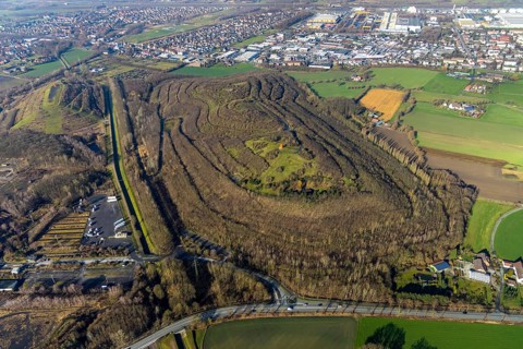 Aerial view, Kissinger Höhe, slag heap, Hamm, Ruhr area, North Rhine-Westphalia, Germany, spoil