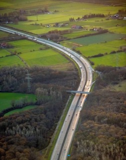 Aerial view, motorway A1, Geithe area, four-lane motorway, Uentrop, Hamm, Ruhr area, North