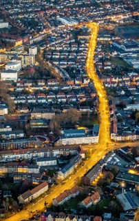 Aerial view, Richard-Wagnerstraße at night, intersection Grünstraße, EVK, Mitte, Hamm, Ruhr area,
