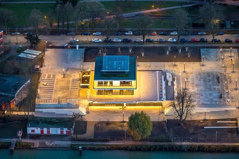 Aerial view, water sports centre and the adjacent lock area, rowing club, water sports club,