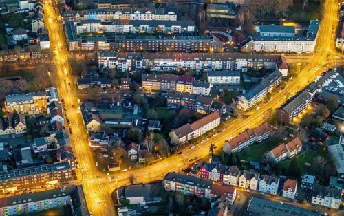 Aerial view, Richard-Wagnerstraße at night, Alleestraße, intersection Grünstraße, EVK, Mitte, Hamm,