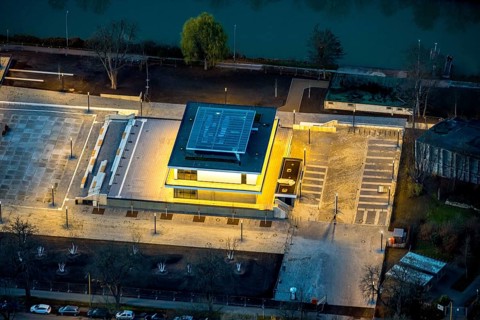 Aerial view, water sports centre and the adjacent lock area, rowing club, water sports club,