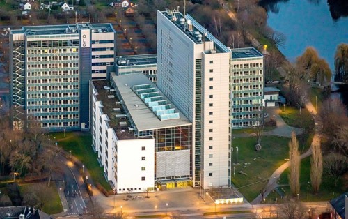 Aerial photo, OLG, Hamm Higher Regional Court, Hamm Public Prosecutor's Office, twilight photo,