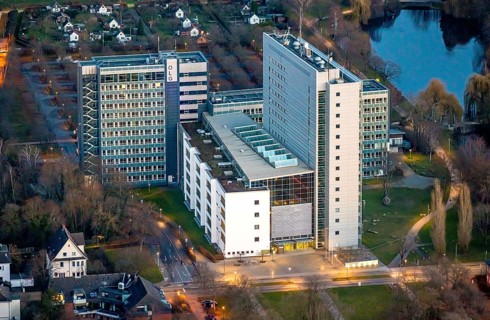 Aerial photo, OLG, Hamm Higher Regional Court, Hamm Public Prosecutor's Office, twilight photo,