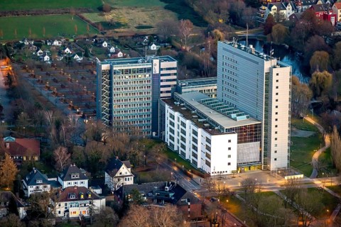 Aerial photo, OLG, Hamm Higher Regional Court, Hamm Public Prosecutor's Office, twilight photo,