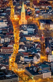 Aerial view, night shot of the pedestrian zone Hamm, Weststraße, Pauluskirche, Widumstraße,