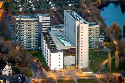 Aerial photo, OLG, Hamm Higher Regional Court, Hamm Public Prosecutor's Office, twilight photo,