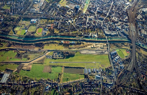 Aerial photo, Hamm-Lippewiesen airfield, Lippe reconstruction, Hamm on the water, Datteln-Hamm