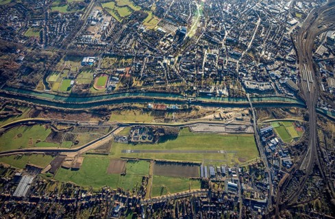 Aerial photo, Hamm-Lippewiesen airfield, Lippe reconstruction, Hamm on the water, Datteln-Hamm