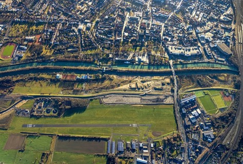 Aerial photo, Hamm-Lippewiesen airfield, Lippe reconstruction, Hamm on the water, Datteln-Hamm