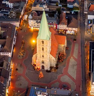 Aerial view, city centre Hamm, Pauluskirche, market place without Christmas market, centre, Hamm,
