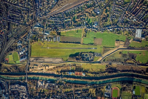 Aerial photo, Hamm-Lippewiesen airfield, Lippe reconstruction, Hamm on the water, Datteln-Hamm