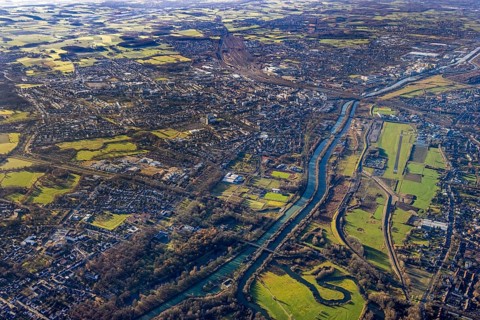 Aerial photo, Hamm-Lippewiesen airfield, Lippe reconstruction, Hamm on the water, Datteln-Hamm