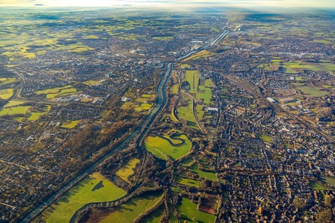 Aerial photo, Hamm-Lippewiesen airfield, Lippe reconstruction, Hamm on the water, Datteln-Hamm