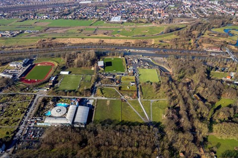 Aerial view, Sports Centre East, Jahnstadion, Maximare Erlebnistherme Bad Hamm GmbH, 24nexx Arena,