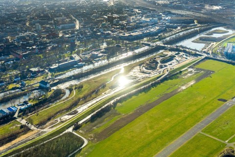 Aerial photo, Lippewiesen, reconstruction of Lippe meadows between Hamm-Lippewiesen airfield and